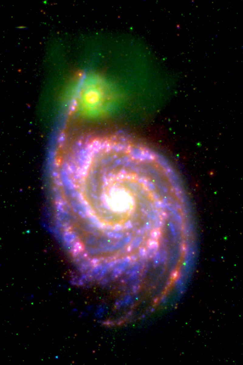 M51 (NGC 5194/5195) as seen in ultraviolet and infrared emission